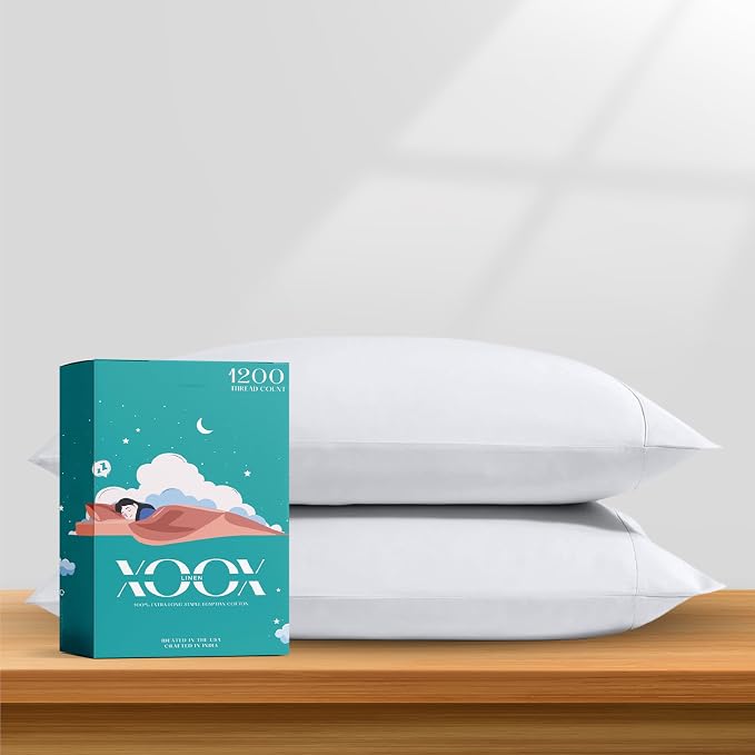 XOOX Linen 100% Egyptian Cotton King Pillow Cases Set of 2 by XOOXLinen
