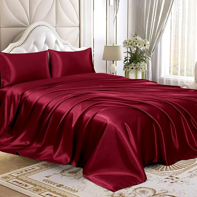 Homiest Burgundy Satin King Flat Sheet - Image 4