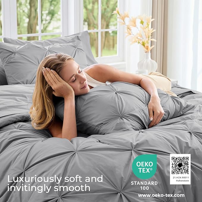 Sasttie Full Size Comforter Set, 7-Piece Bed in a Bag, Pintuck Bedding Sets - Image 3