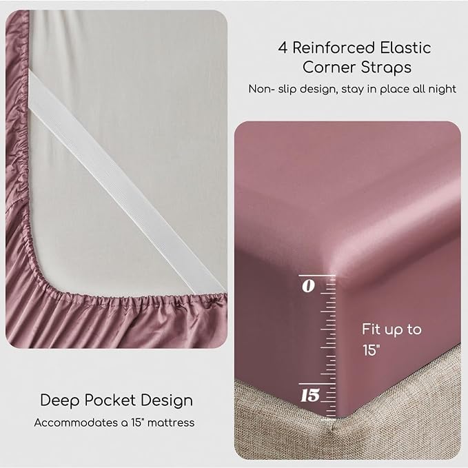 MR&HM Satin Bed Sheets, Queen Size Sheets Set - Image 4