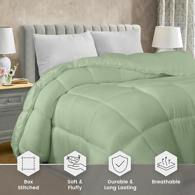 Utopia Bedding Queen Comforter Duvet Insert, Quilted Sage Green Comforter - Image 3