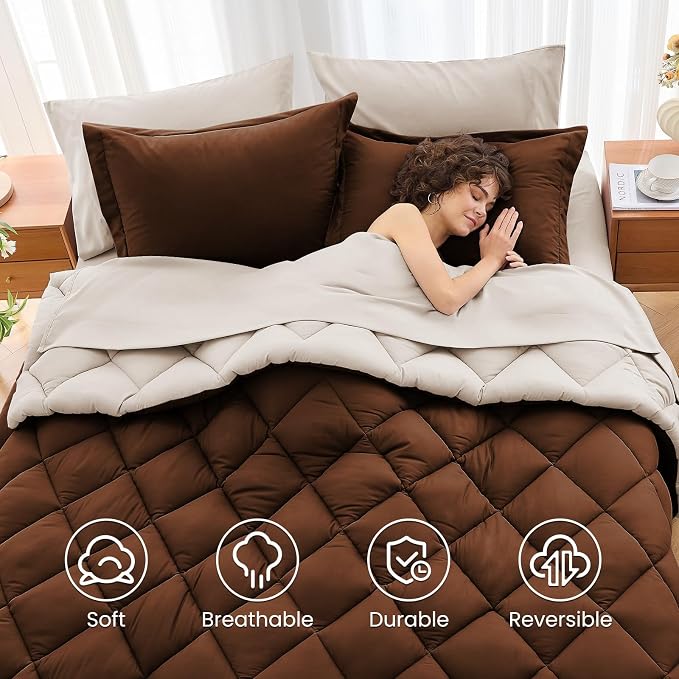 MUXHOMO 7 Pieces California King Comforter Set, Reversible Bed in a Bag Cal - Image 6