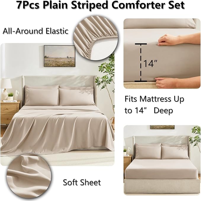 CozyLux Full Size Comforter Set Wheat, 7 Pieces Bed in a Bag, Wheat Comforter - Image 5