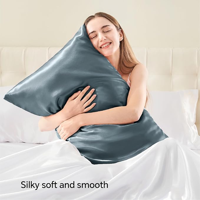 BEDELITE Satin Pillowcase with Zipper, Space Grey Pillow Cases Queen Size Set - Image 2