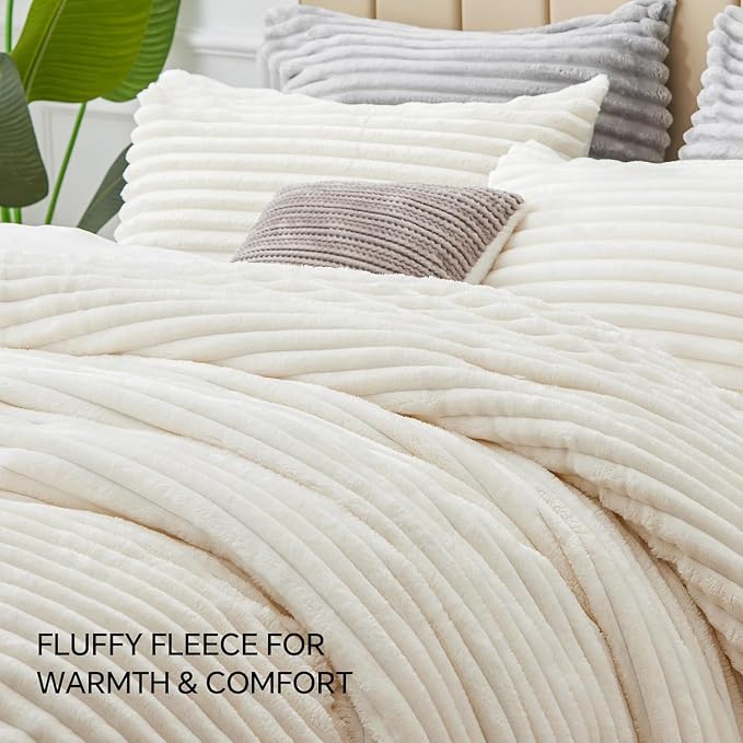 BEDELITE Fleece Oversized Queen Comforter Set -Super Soft & Warm Fluffy Cream - Image 7