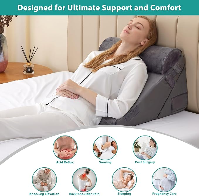 Bedluxe 3Pcs Orthopedic Bed Wedge Pillow Set, Foam Wedge Pillow Post Surgery - Image 5