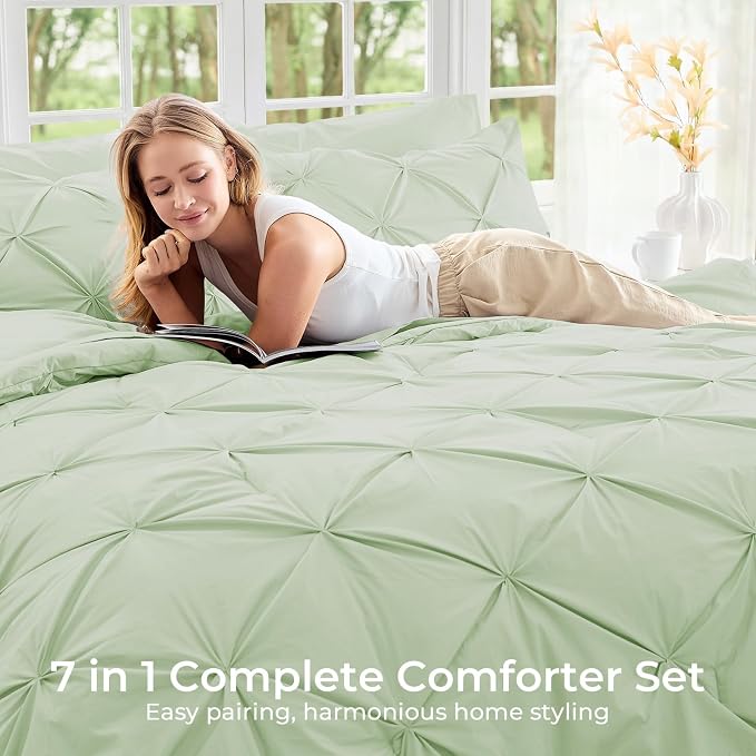 Sasttie Twin Comforter Set, 5-Piece Bed in a Bag, Pintuck Bedding Sets - Image 6