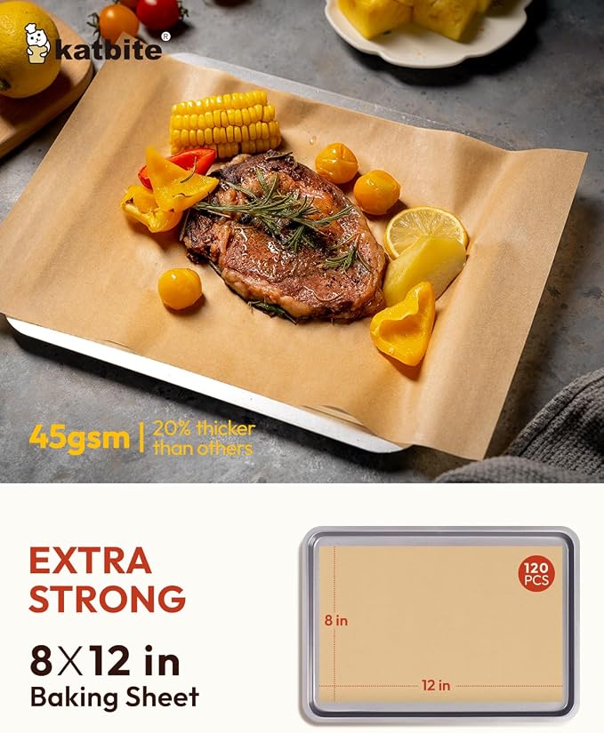 Katbite 120Pcs 8x12 inches Parchment Paper Sheets, Heavy Duty Unbleached Baking - Image 2