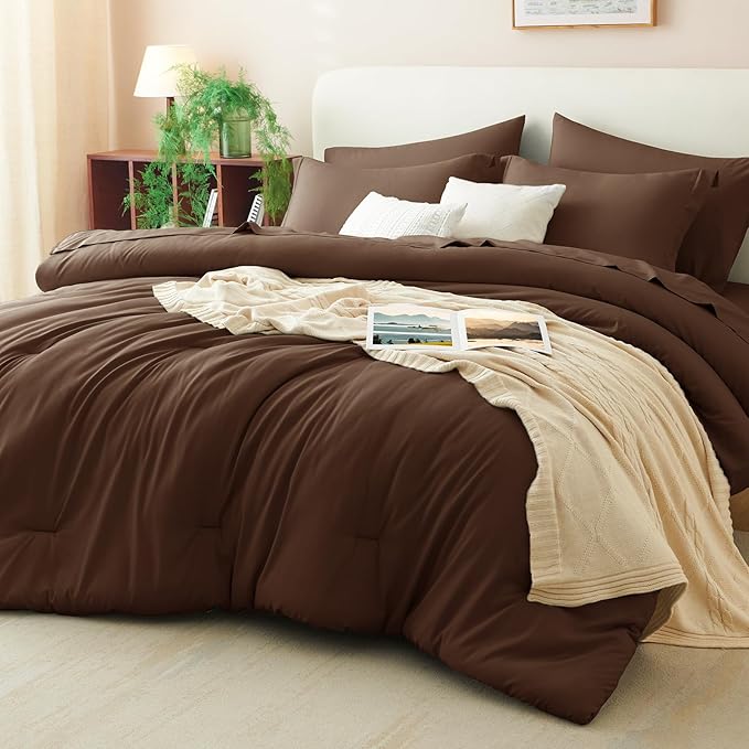 CozyLux Oversized Queen Comforter Set Brown, 7 Pieces Bed in a Bag Comforter Set by CozyLux