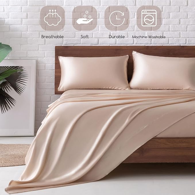 MR&HM Satin Bed Sheets, California King Size Sheets Set - Image 5