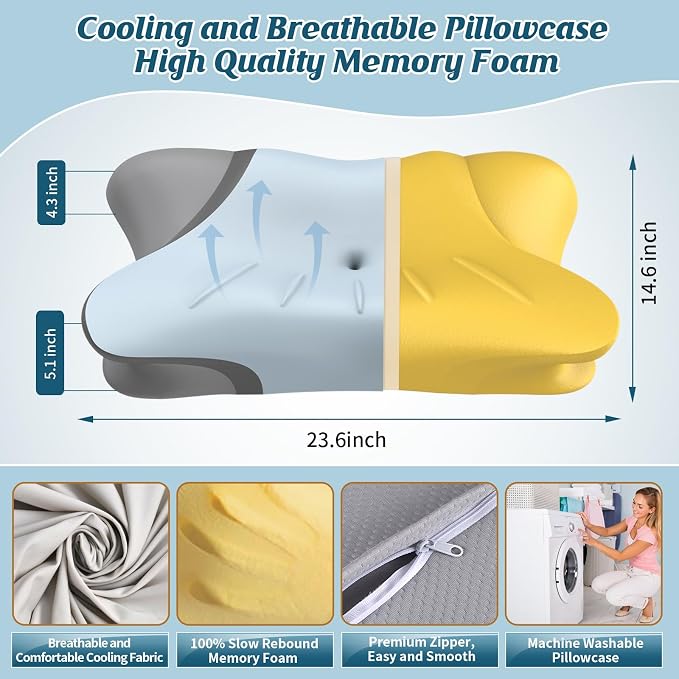 Cervical Pillow for Neck Pain Relief, Ergonomic Pillow for Sleeping, Neck - Image 3
