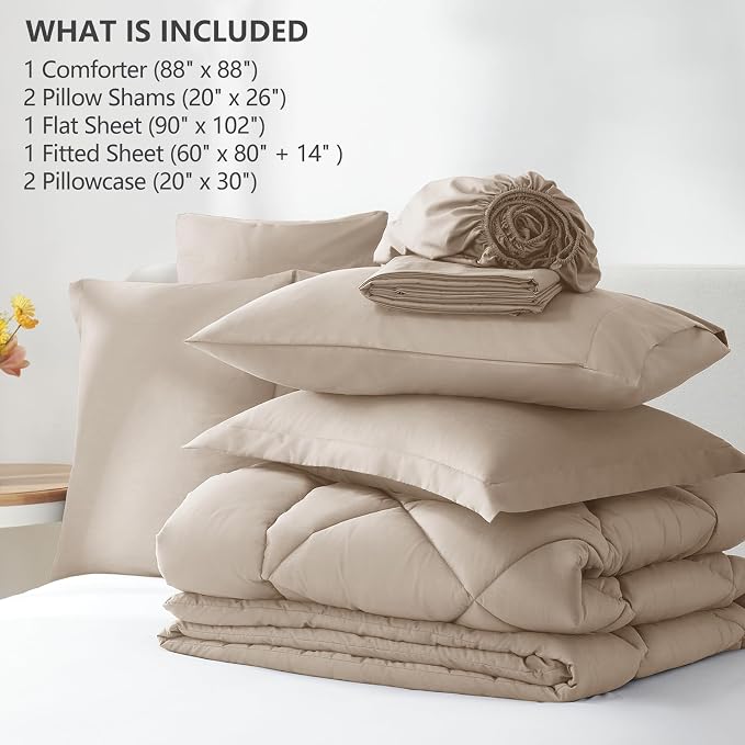 CozyLux Queen Comforter Set Wheat - Image 6