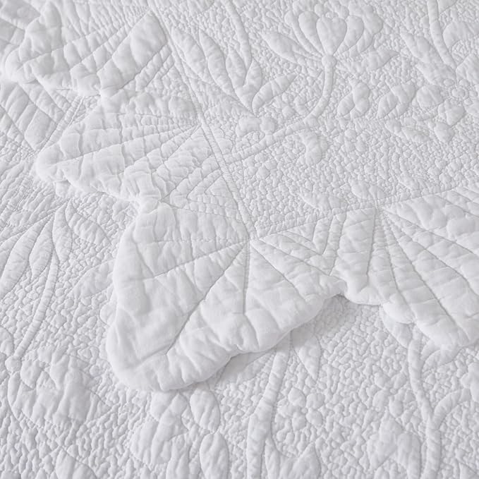 Brandream White Quilt Set King Size Quilt Bedding Set Cotton Luxury Matelasse - Image 6