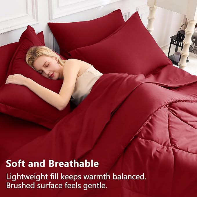 CozyLux King Size Comforter Set Dark Red - Image 3