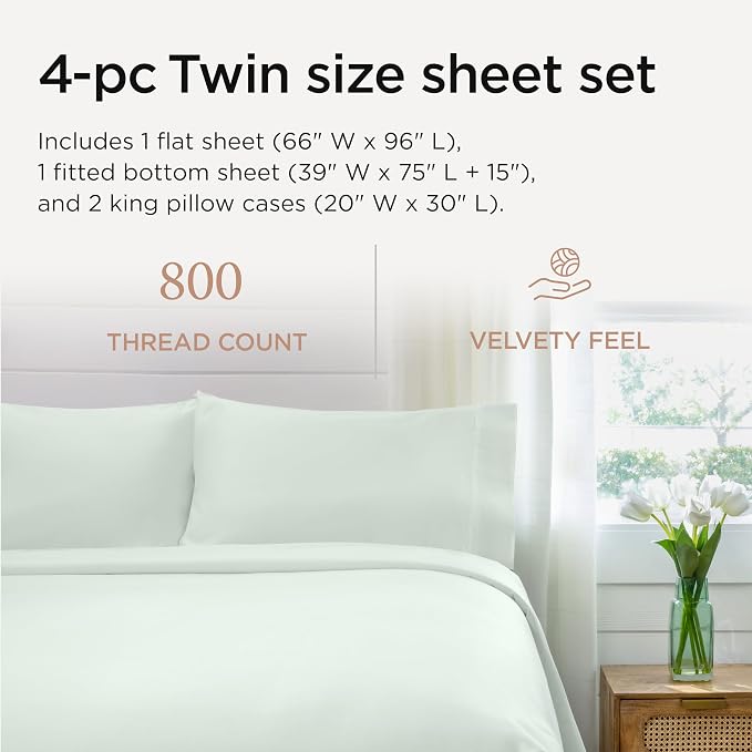 Threadmill Sheets for Twin Mattress | 800 Thread Count Twin Bed Sheets Set - Image 2