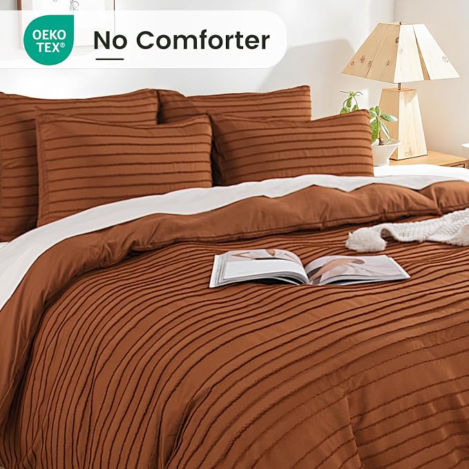 NEXHOME PRO Duvet Cover Queen, Brunt Orange 3 Pieces Boho Tufted Duvet Cover Set - Image 4