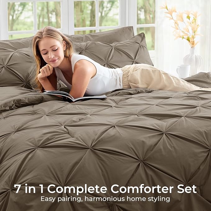 Sasttie Queen Comforter Set, 7-Piece Bed in a Bag, Pintuck Bedding Sets - Image 6
