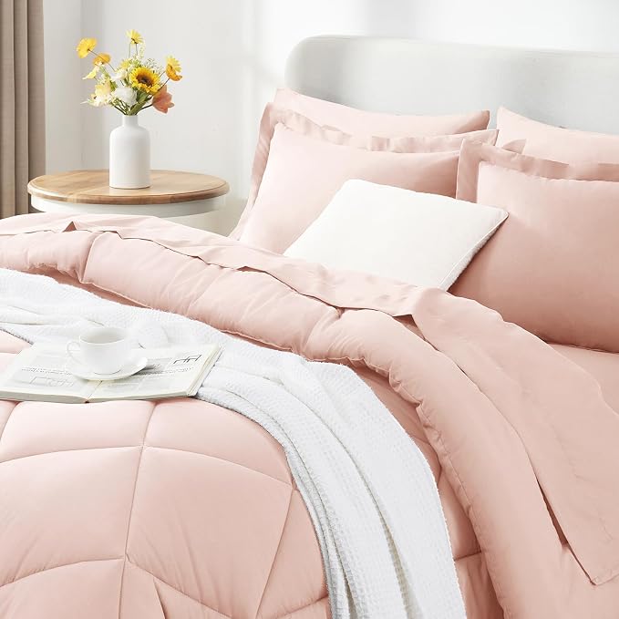 CozyLux Queen Comforter Set Blush Pink - Image 3