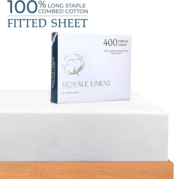 Royale Linens 400 Thread Count 100% American Grown Cotton Fitted Sheet Queen - Image 2