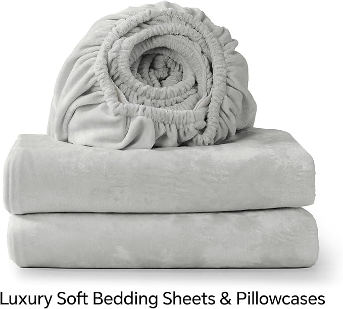 BEDELITE Velvet Fitted Sheet and Pillowcase Set, Luxury Soft Fuzzy Bottom Sheet - Image 8