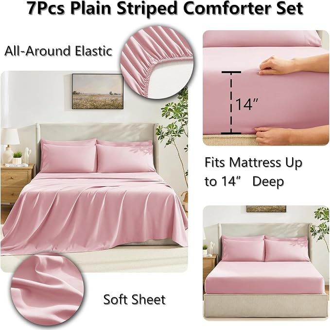 CozyLux King Size Comforter Set Pink, 7 Pieces Bed in a Bag, All Season Bedding - Image 5