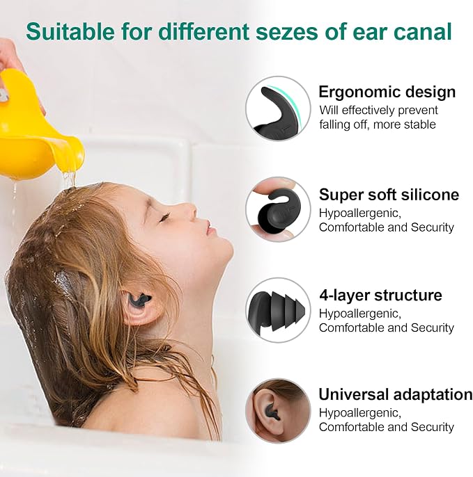 Kids Swimming Ear Plugs, 3 Pairs Waterproof Reusable Silicone Child Swim - Image 2