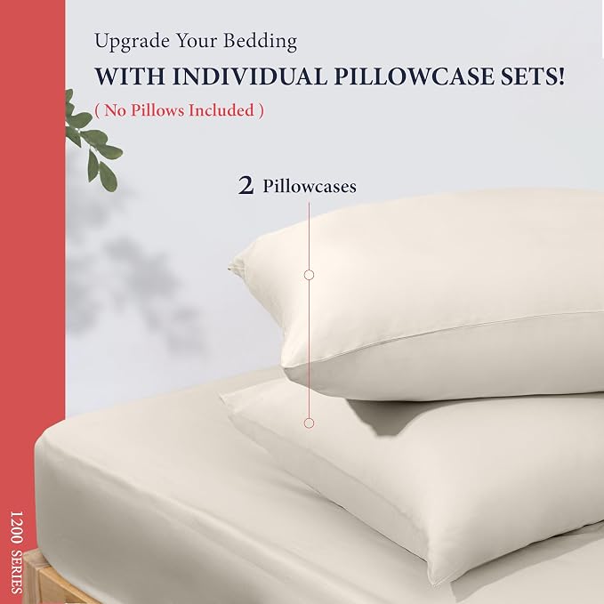 100% Egyptian Cotton Pillow Cases Standard/Queen Size Set of 2 - Image 3