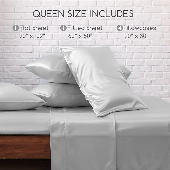 MR&HM Satin Bed Sheets, Queen Size Sheets Set - Image 2