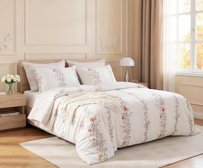 SLEEPBELLA Duvet Cover Queen, 600 Thread Count Cotton Red & Yellow Floral - Image 2
