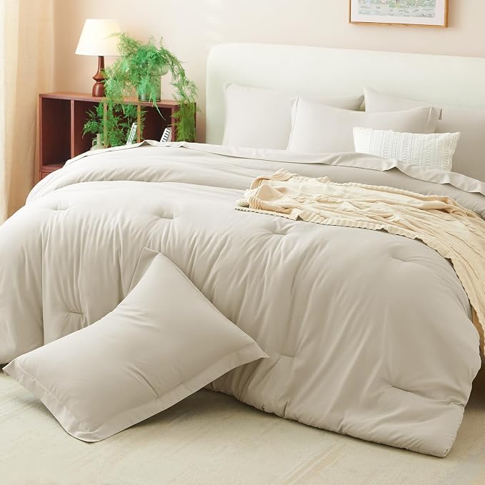 CozyLux Full Size Comforter Sets Oatmeal, 7 Pieces Bed in a Bag Full Comforter - Image 9