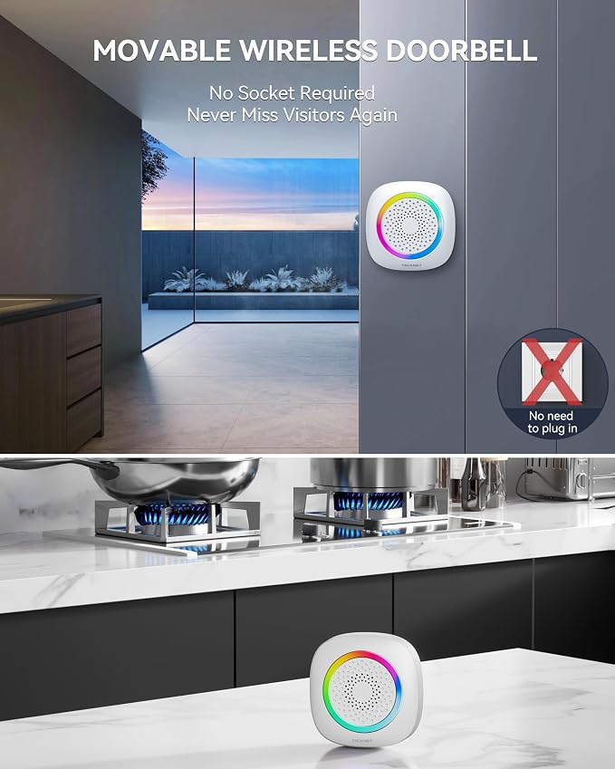 TECKNET Wireless Doorbell with 3 Portable Doorbells with RGB Light, Battery - Image 3