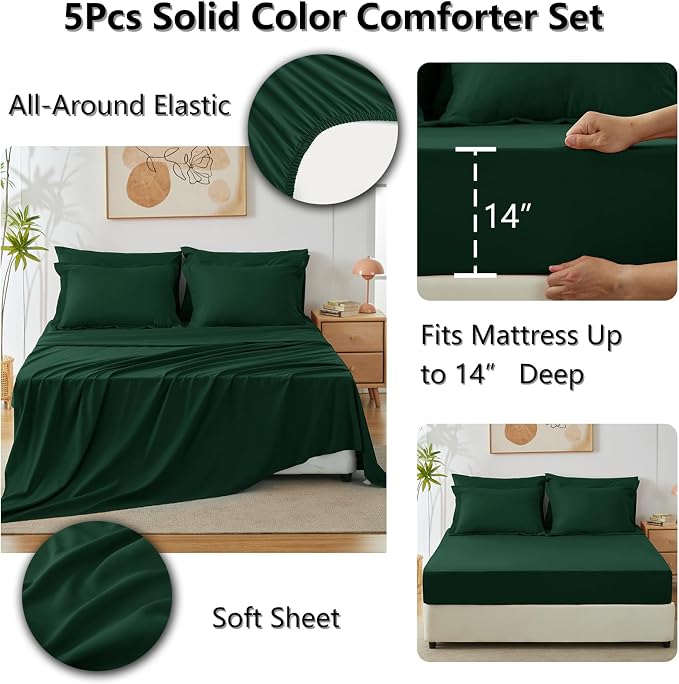 CozyLux Twin XL Comforter Set Emerald Green, 5 Pieces Bed in a Bag Twin Extra - Image 6