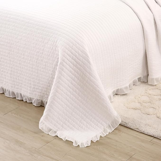 ROOMLIFE Quilt Set King Size 3D Floral Embroidery Pattern 3-Piece Cotton - Image 2