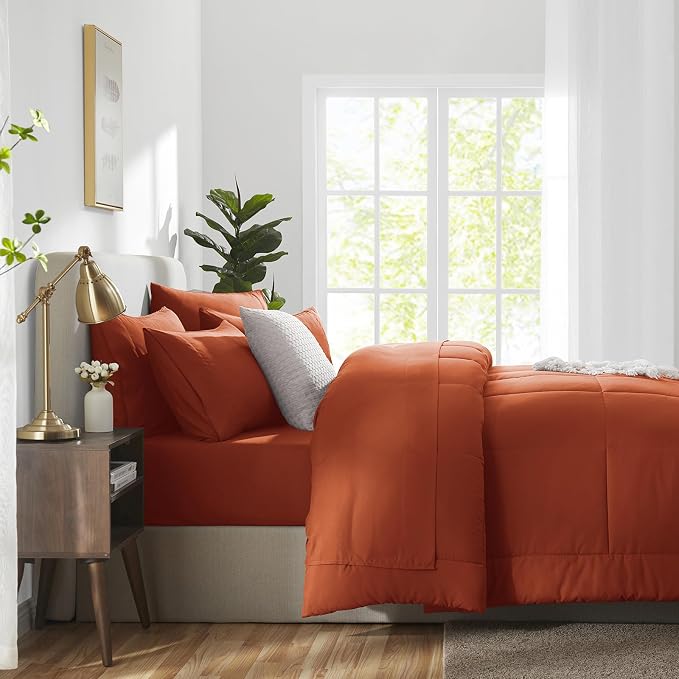 CozyLux Queen Comforter Set Terracotta, 7 Pieces Bed in a Bag, Burnt Orange - Image 9