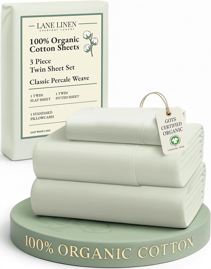 LANE LINEN 100% Organic Cotton Twin Sheets, Soft & Comfy Percale Weave by LaneLinen