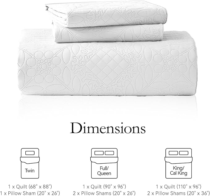 FLYMME Twin Quilt Bedding Set, Lightweight White Bedspreads, Vintage Olive Leaf - Image 7