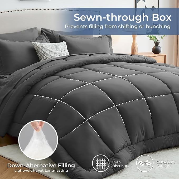 Sasttie Twin Comforter Set, 5 Pieces Bed in a Bag Twin, Complete Bedding Set - Image 3