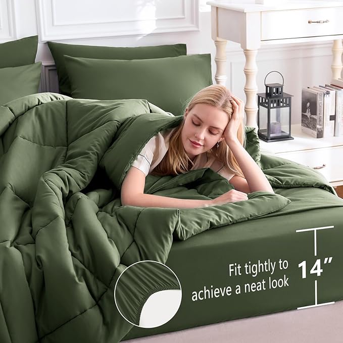 CozyLux Queen Comforter Set Olive Green, 7 Pieces Bed in a Bag, All Season - Image 5