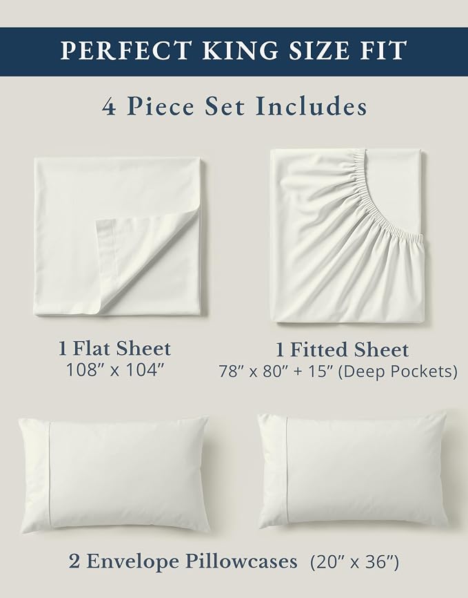 LANE LINEN 100% Organic Cotton King Bed Set, 4-Piece Cotton Bed Sheets - Image 4