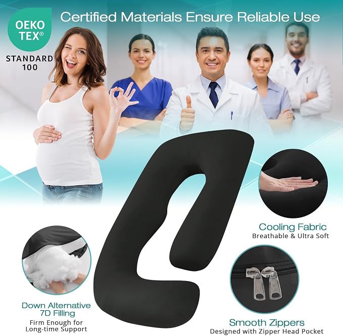 Sasttie Pregnancy Pillows for Sleeping, Jumbo U Shaped Cooling Full Body Pillow - Image 4