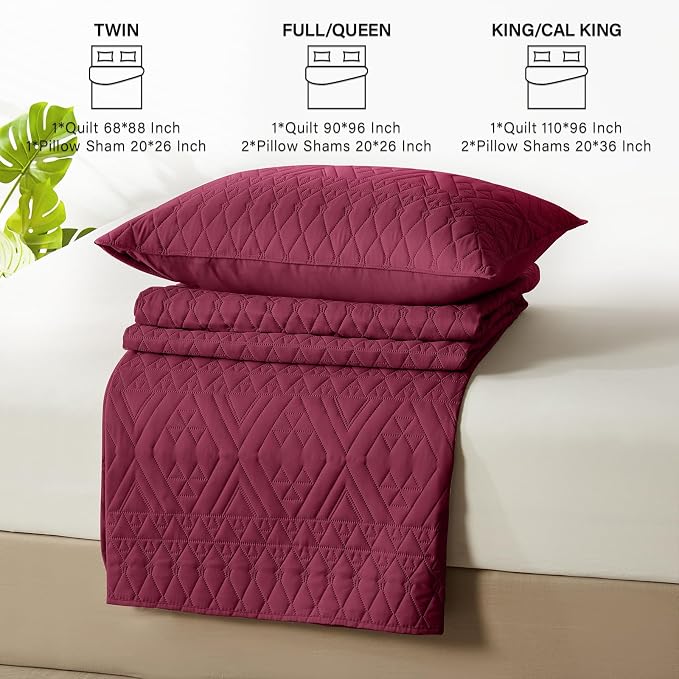 akkialla Full/Queen Quilt Set, Burgundy Lightweight Microfiber Bedspread - Image 7