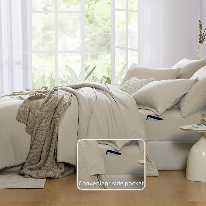 WRENSONGE Light Oatmeal Super King Plus Comforter Set, 7 Pieces Soft Microfiber - Image 7