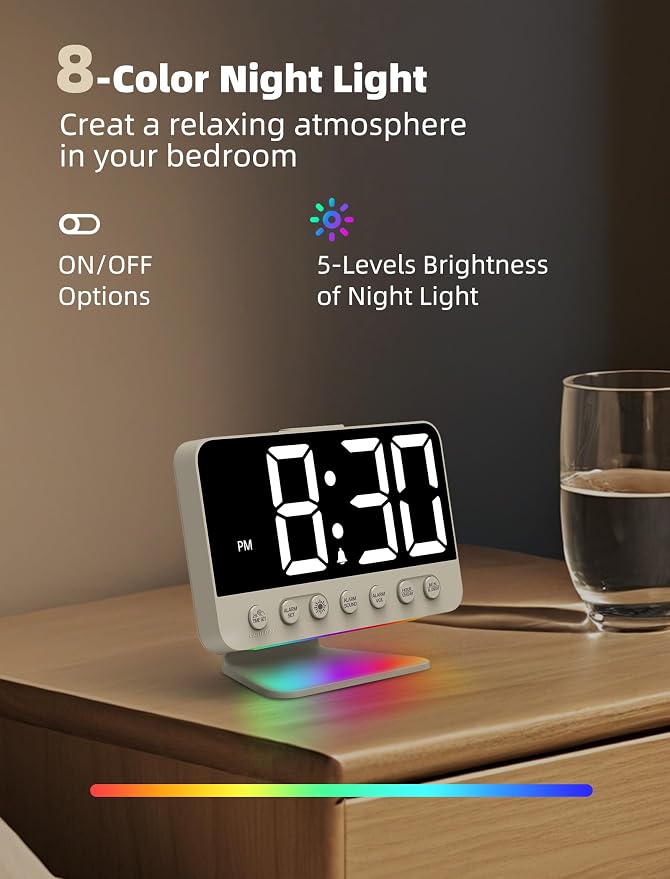 Odokee Digital Alarm Clocks for Bedrooms: Large Bold Number 5 Brightness Dimmer - Image 5