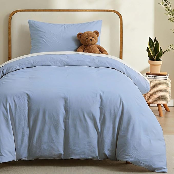 LOVQUE Light Blue Cotton Duvet Cover Twin Size, Linen Like Natural Bedding Set by LOVQUE