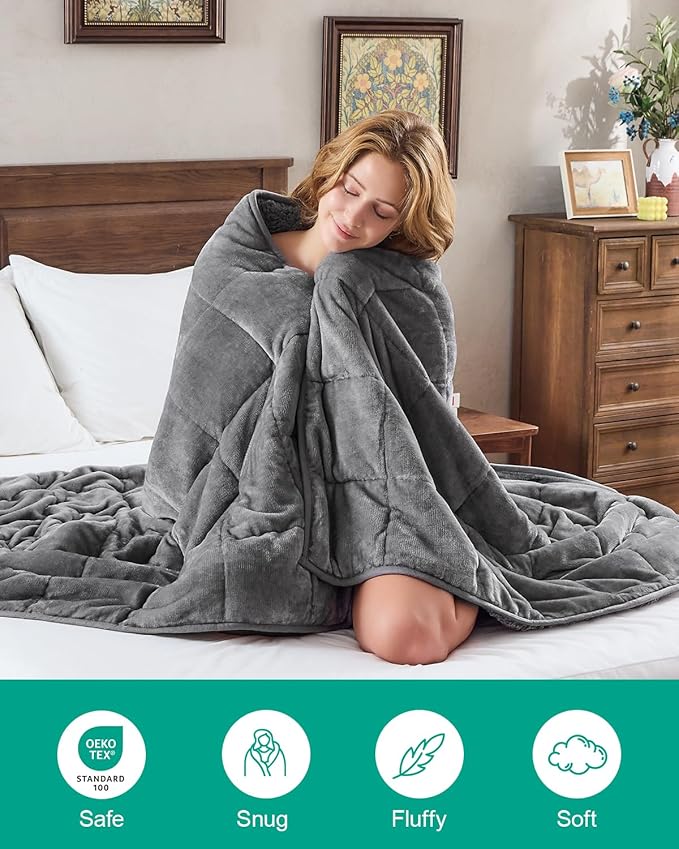 Super Fuzzy Soft Sherpa Fleece Weighted Blanket, 15 lbs Dual Sided Fluffy Heavy - Image 6
