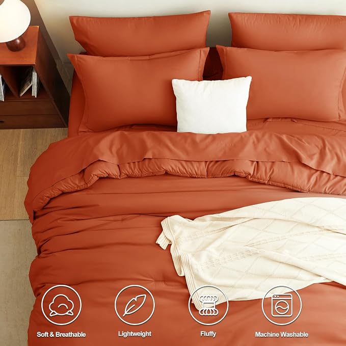 CozyLux King Size Comforter Set Burnt Orange, 7 Pieces Fall Bed in a Bag King - Image 2