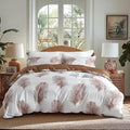 OAITE Duvet Cover King Size, Reversible Leaf Brown Duvet Cover Set by OAITE