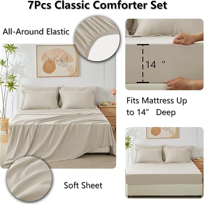 CozyLux Full Size Comforter Sets Oatmeal - Image 5