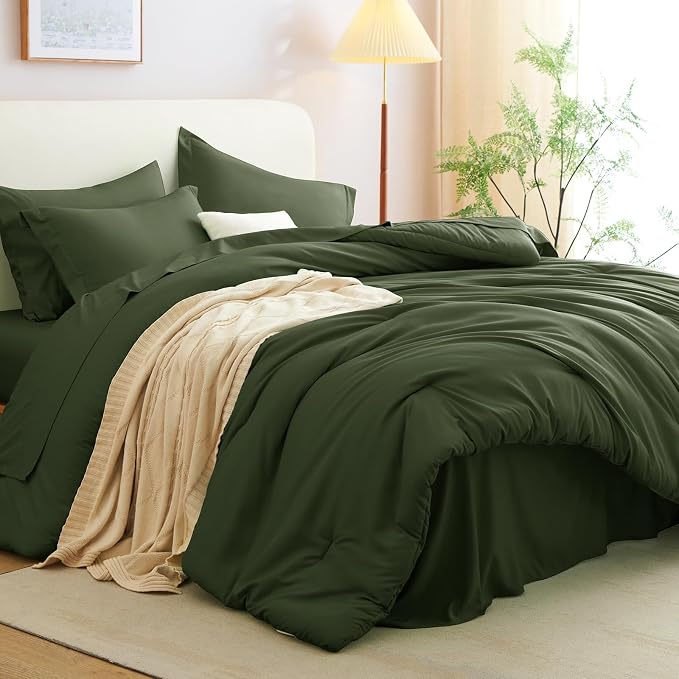 CozyLux California King Comforter Set Olive Green, 7 Pieces Cal King Bed in a - Image 8