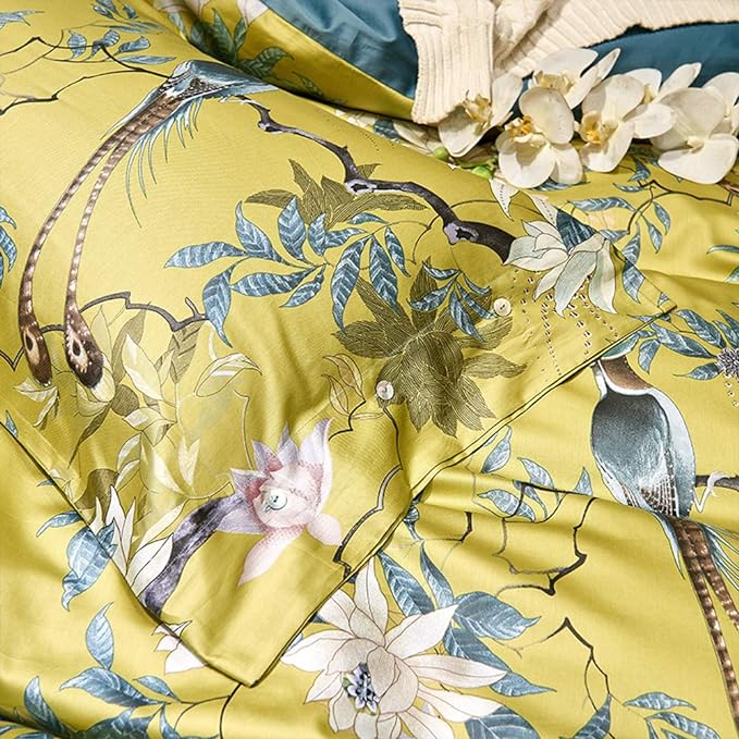 mixinni Bird Duvet Cover Twin XL Garden Floral Duvet Cover Cotton Flowers on - Image 6